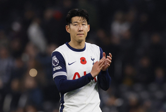 Tottenham Hotspur's Son Heung-min looks dejected after a Premier League match against Ipswich Town at Tottenham Hotspur Stadium in London on Nov. 10.  [REUTERS/YONHAP]