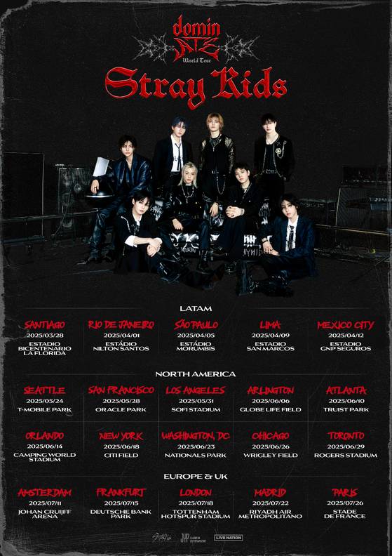 Boy band Stray Kids' ″dominATE″ world tour poster [JYP ENTERTAINMENT]