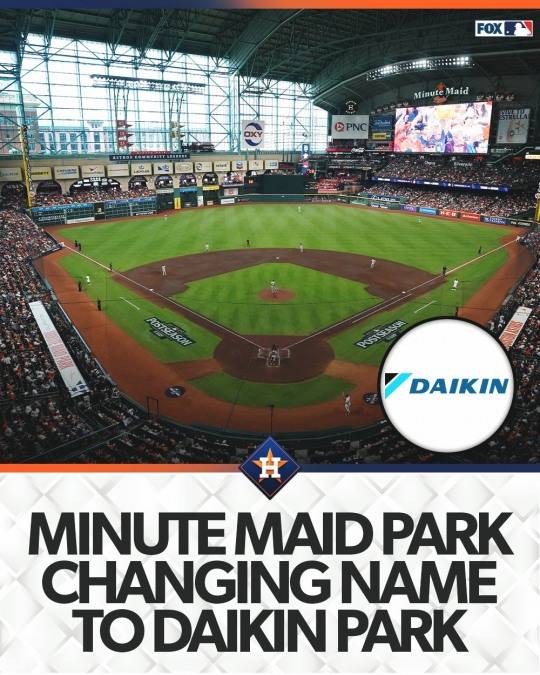 휴스턴 애스트로스의 홈 구장 이름이 다이킨파크로 바뀐다.[X.com 캡처]