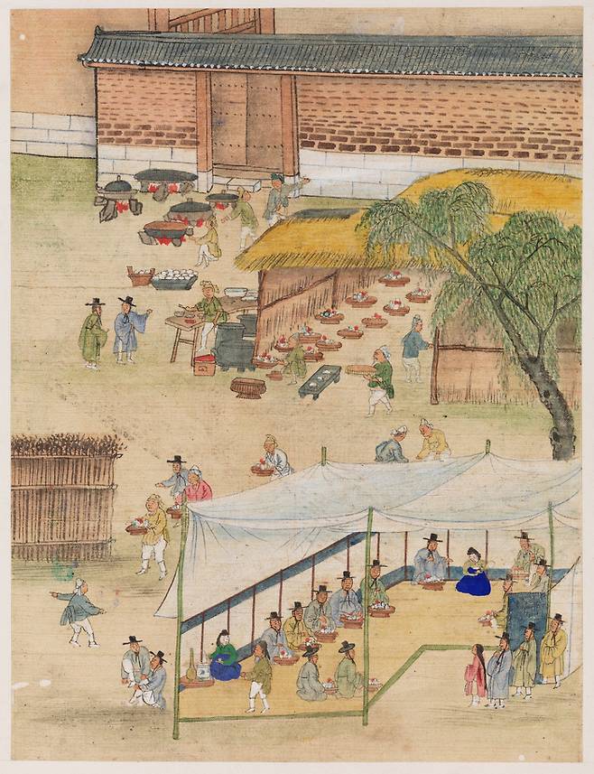 선조 대 경로잔치 음식을 준비하는 주방그림, 1767년, 국립고궁박물관