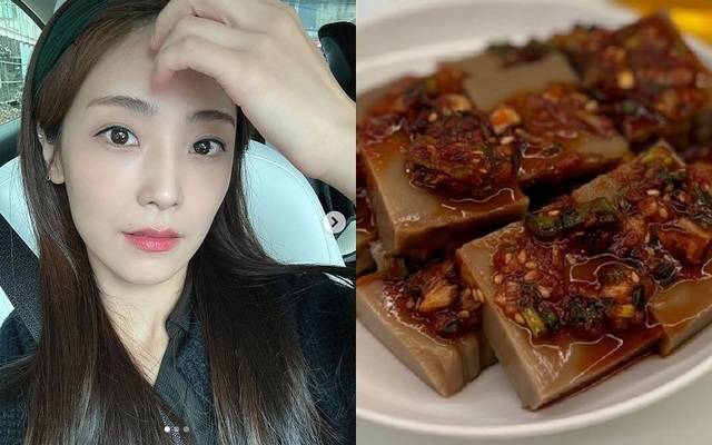 걸그룹 크레용팝 출신 방송인 소율과 그가 SNS에 게재한 도토리묵. 소율 SNS 캡처