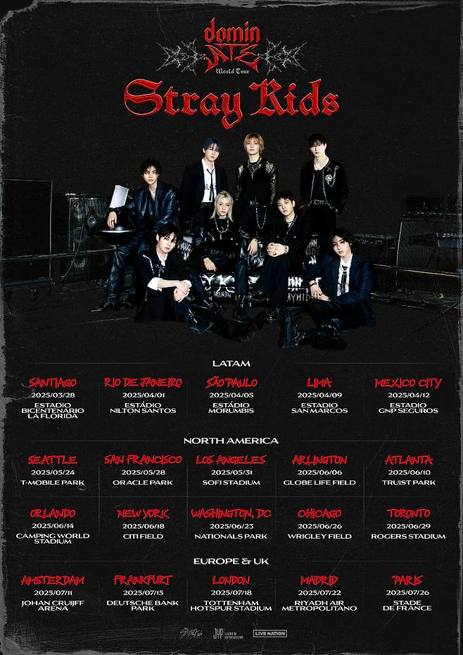 스트레이 키즈 20개 지역 스타디움 공연 월드투어 2차 플랜 포스터. 사진ㅣJYP엔터테인먼트