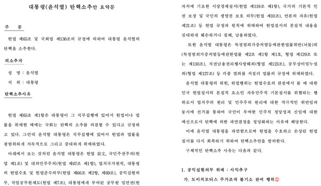 조국혁신당이 공개한 대통령 윤석열 탄핵소추안 초안. 혁신당 제공