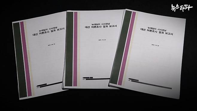 지난 대선 기간 윤석열 후보에 유리하게 설계된 문항이 확인된 명태균 씨 측 여론조사보고서.