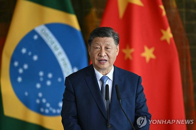 공동 기자회견하는 시진핑 중국 국가주석 [브라질리아 AFP=연합뉴스. 재판매 및 DB 금지]