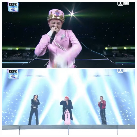 지드래곤은 과감한 패션과 압도적인 무대 연출로 시선을 사로잡았다.사진=엠넷 방송캡처