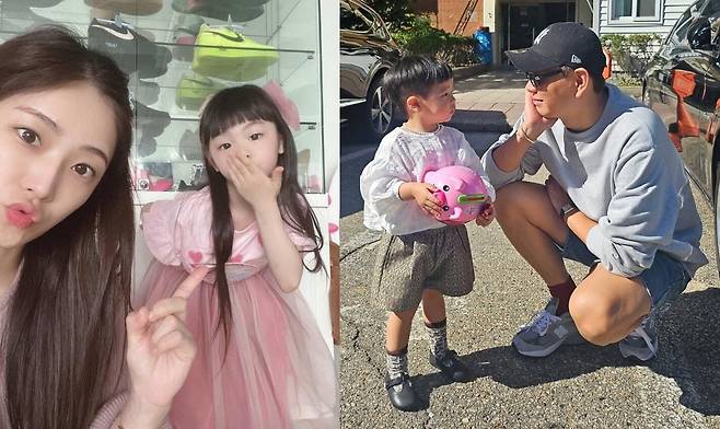 걸그룹 '크레용팝' 출신 소율과 딸(왼쪽), 인테리어 디자이너 제이쓴과 아들. /인스타그램 캡처 갈무리