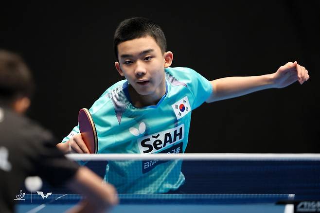 세계청소년탁구선수권 U-15 남자단식에 나선 이승수 [ITTF 홈피 제공. 재판매 및 DB 금지]