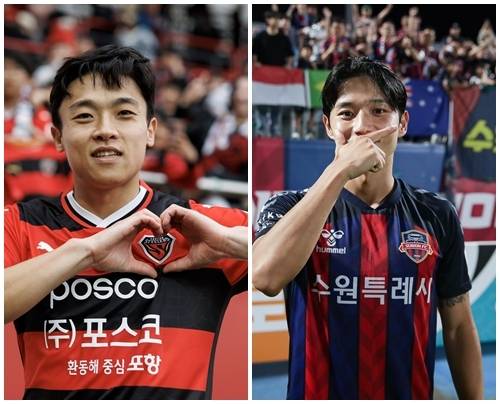 포항 정재희(왼쪽)과 수원FC 정승원. 사진 | 한국프로축구연맹