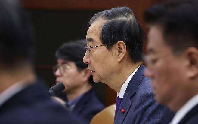 한덕수 국무총리가 5일 서울 종로구 정부서울청사에서 열린 국정현안관계장관회의에서 발언하고 있다. ⓒ연합뉴스