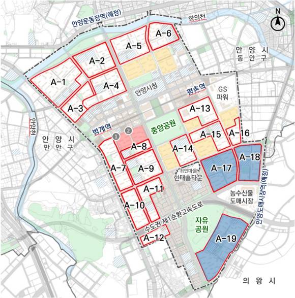 안양 평촌 신도시의 선도지구 지정단지 위치도 [사진=국토교통부 ]