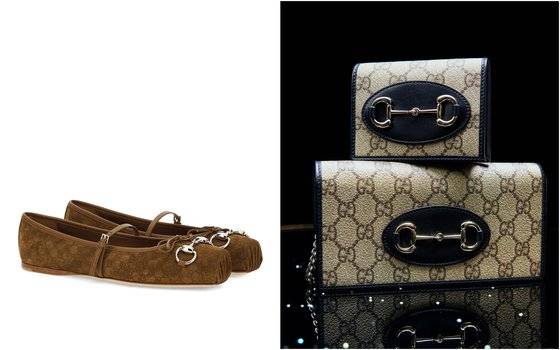 구찌 홀스빗 발레리나 슈즈 그리고 GG 모노그램과 레더가 조화를 이루는 홀스빗 엠블럼의 카드 케이스와 체인 지갑. [사진 구찌]