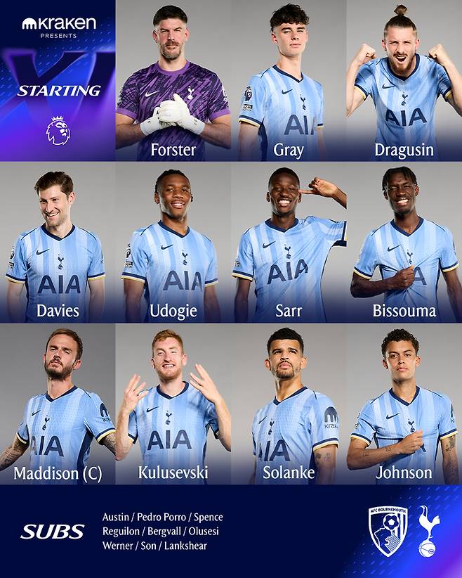 토트넘 선발 라인업. 토트넘 공식 SNS
