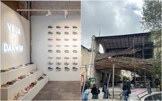 베자 다윈의 매장 모습. 중앙 광장에 설치된 나무 구조물은 '다윈의 다리'로 불리며 근처 태양광 패널에서 발생되는 전력 소비량을 조명의 움직임으로 나타낸다. 사진 베자, 이소진 기자