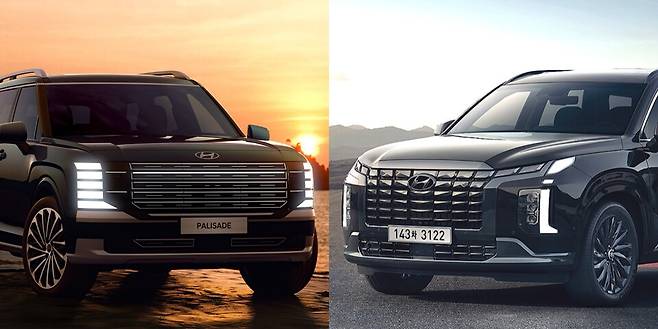 (좌) 현대차 '디 올 뉴 팰리세이드', (우) 현행 팰리세이드
