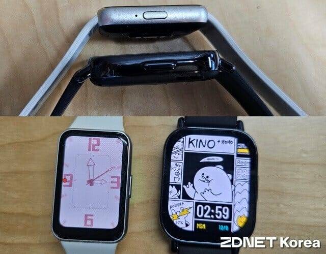 길럭시핏3와 레드미워치5 라이트 화면크기와 두께 비교 (사진=지디넷코리아)