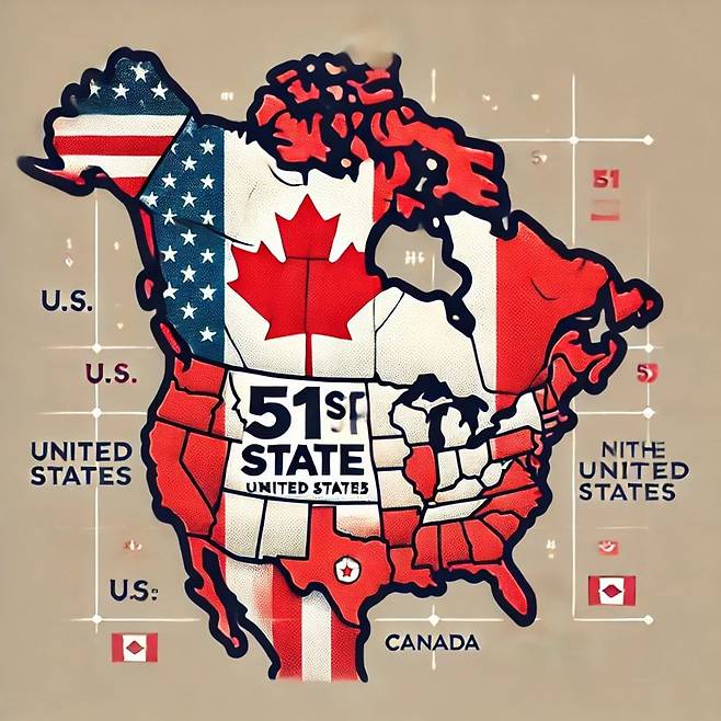 도널드 트럼프 미국 제47대 대통령 당선인이 캐나다를 미국의 주'(州)로 불렀다. 사진=Dall-E 3