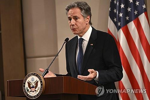 단독 기자회견하는 토니 블링컨 미국 국무장관 [풀/AP=연합뉴스]