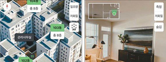 부동산 VR 매물·단지투어 서비스로 살펴본 단지투어(왼쪽)·매물투어. 네이버페이 제공