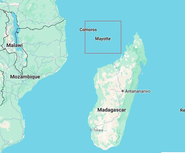아프리카 모잠비크와 마다가스카르 사이에 있는 프랑스의 해외영토 마요트섬 [구글맵 캡처. 재판매 및 DB 금지]