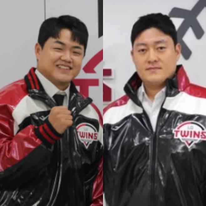 LG로 FA 이적한 장현식(왼쪽)과 김강률. LG 제공