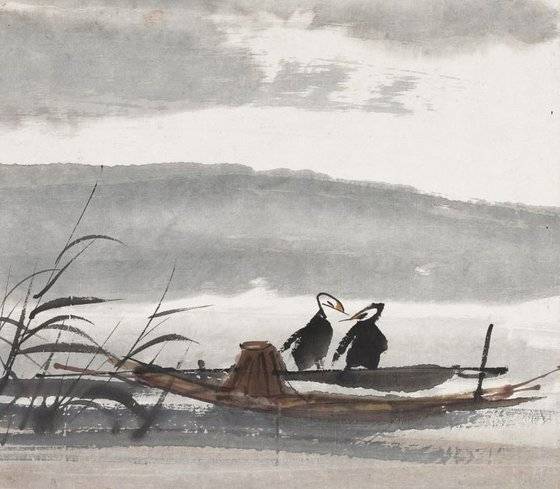 한·중 공동기획 전시에 중국은 국가문물국 지정 문물(文物) 1~3급 근대미술 명작 32점을 출품했다. 린펑몐 의 ‘물수리와 작은 배’, 1961, 종이에 먹, 색, 31x34.5㎝, 중국미술관 소장. [사진 국립현대미술관]