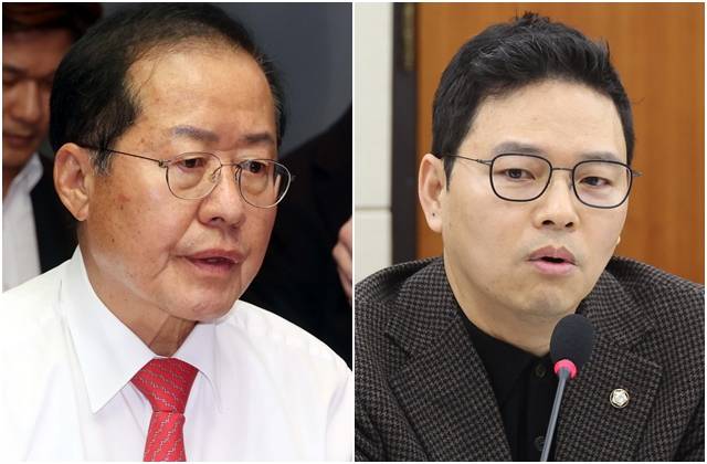 홍준표 대구시장(왼쪽 사진)과 박정훈 국민의힘 의원. 뉴시스