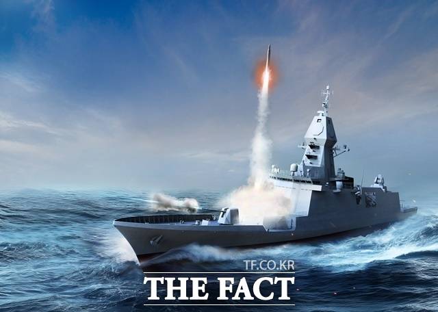 한화오션이 18일 방위사업청과 1·2번 함 건조 본계약을 체결한 울산급 호위함 '배치-Ⅳ' 조감도. /한화오션