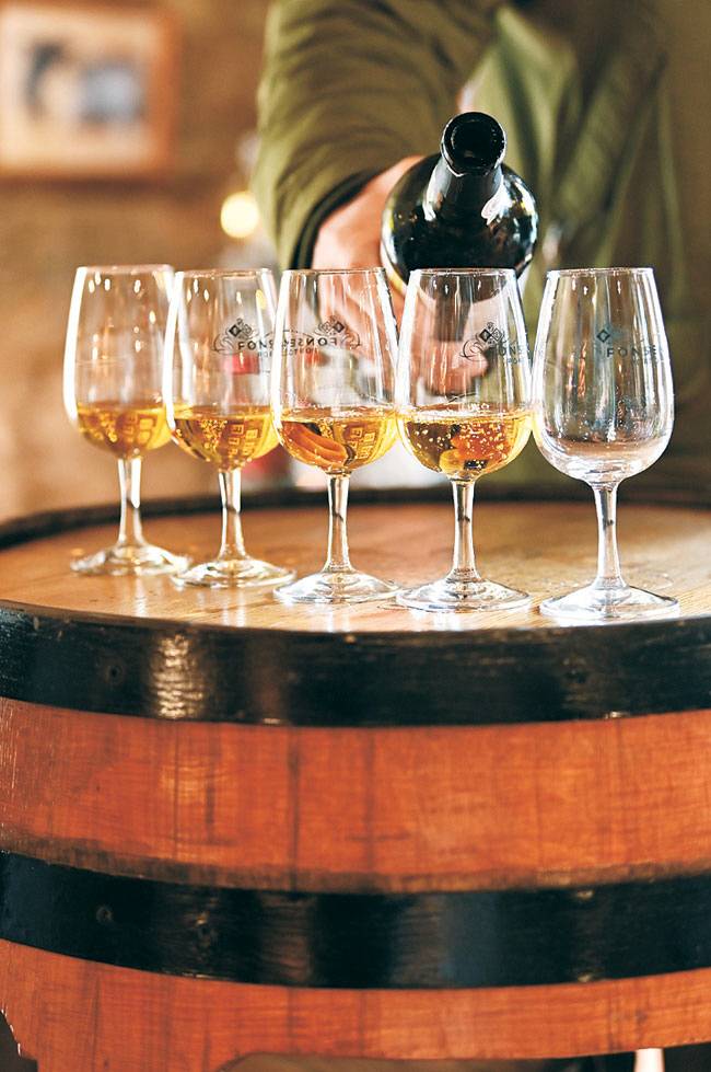 타운포트 와인을 시음 잔에 따르는 모습.