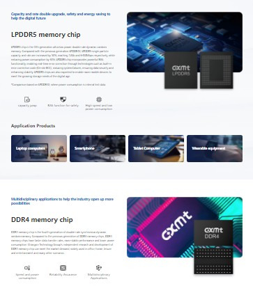 CXMT 홈페이지 D램 제품 소개란  [CXMT 홈페이지 캡처. 재판매 및 DB 금지]