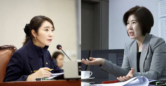국회 보건복지위원회 간사를 맡고 있는 강선우 더불어민주당 의원(왼쪽)과 김미애 국민의힘 의원. 각각 아동사망검토제와 아동학대사망검토제 관련법을 발의했다. 사진 강선우 의원실·김성룡 기자