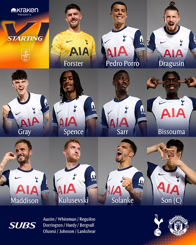 토트넘 선발 라인업. 토트넘 공식 SNS