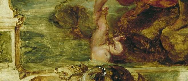 페테르 파울 루벤스, 아킬레우스를 스틱스강에 적시는 테티스(일부 확대), 1630~1635, 패널에 유채, 44.1x38.4cm, 보에이만스 판 뷔닝언 박물관