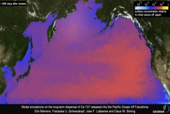 일본 후쿠시마 원전 방사능 물질 분산 예상도. 사진=독일 게오마 연구소 학술자료 갈무리