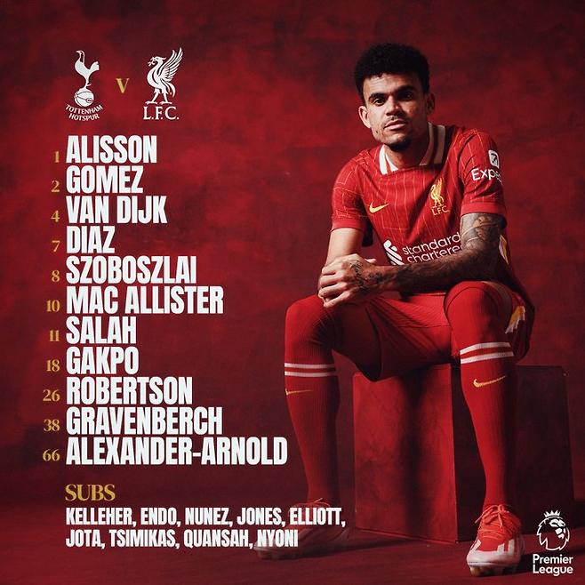 리버풀 선발 라인업. 리버풀 SNS