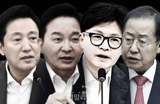 오세훈 서울특별시장, 원희룡 전 국토교통부 장관, 한동훈 국민의힘 전 대표, 홍준표 대구광역시장(사진 왼쪽부터 가나다순).  ⓒ데일리안 홍금표 기자