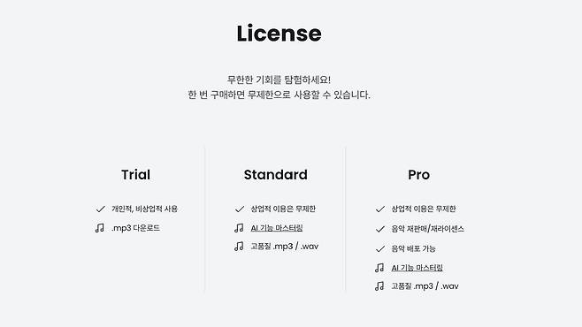 스탠다드, 프로 라이센스는 AI 마스터링 기능을 제공한다 / 출처=IT동아