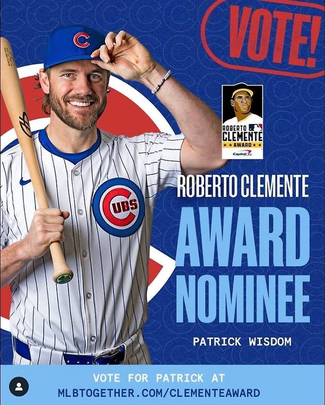 ▲소속팀 시카고컵스를 대표해 로베르토 클레멘트 상 후보로 선정된 위즈덤 [시카고컵스 SNS]