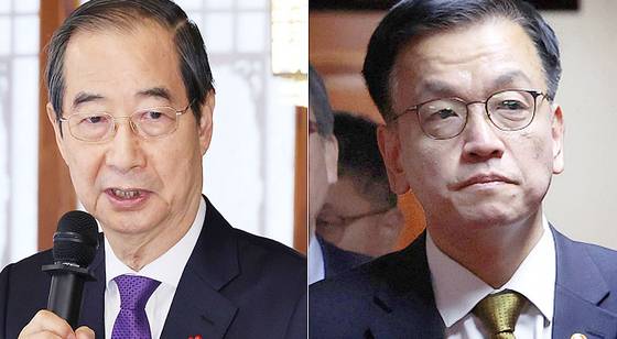 한덕수(왼쪽) 대통령 권한대행과 최상목 대통령 권한대행 부총리 겸 기획재정부 장관. 중앙포토