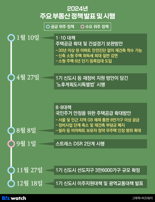 2024년 주요 부동산 정책 발표 및 시행/그래픽=비즈워치