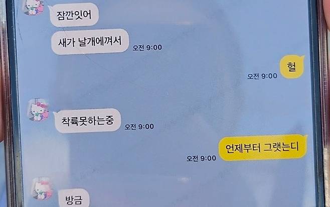 29일 전남 무안국제공항 활주로에서 충돌 사고가 난 여객기에 탄 탑승객이 가족에게 보낸 메시지. /뉴스1
