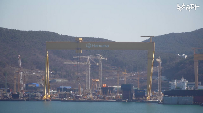 경남 거제시에 위치한 한화오션 거제사업장(옛 대우조선해양 옥포조선소)