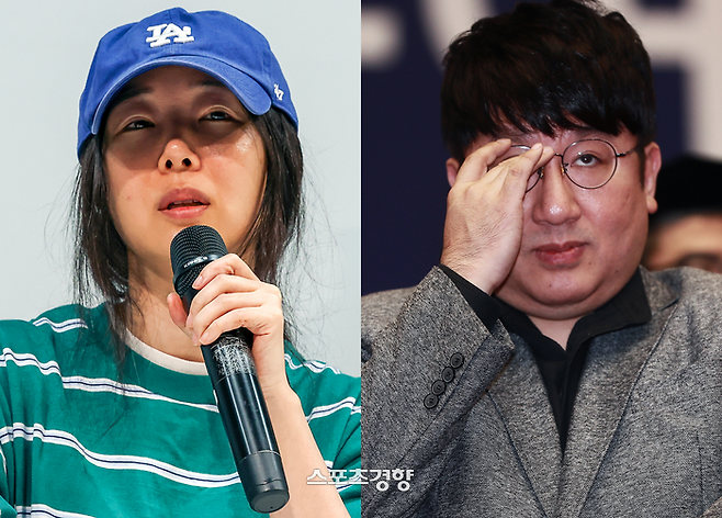 민희진 어도어 전 대표(왼쪽)과 방시혁 하이브 의장. 사진 스포츠경향DB