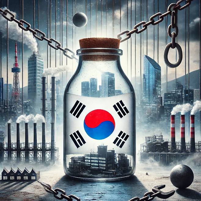 2025년 새해 한국 경제는 정치 불확실성과 트럼프 2기 행정부 출범 등으로 어느 때보다 거센 도전을 받고 있다. 기업들은 과거 경제위기 때보다 더 혹독한 경영환경을 체감하고 있다. [챗GPT로 제작]