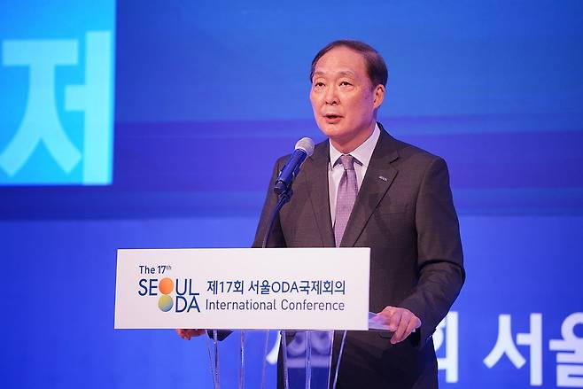 개회사 하는 장원삼 한국국제협력단 이사장 (서울=연합뉴스) 4일 서울 중구 롯데호텔에서 열린 '제17회 서울 공적개발원조(ODA) 국제회의'에서 장원삼 한국국제협력단 이사장이 개회사를 하고 있다. 2024.9.4 [한국국제협력단 제공. 재판매 및 DB 금지] photo@yna.co.kr