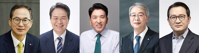 5대 금융지주 회장 양종희 KB금융 회장(맨 왼쪽부터), 진옥동 신한금융 회장, 함영주 하나금융 회장, 임종룡 우리금융 회장, 이재호 NH농협금융 회장 직무대행 [각 금융그룹 제공]