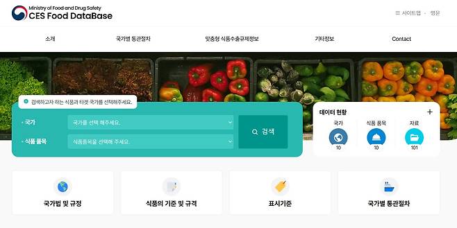 글로벌 식품안전규제 정보시스템 홈페이지 캡처