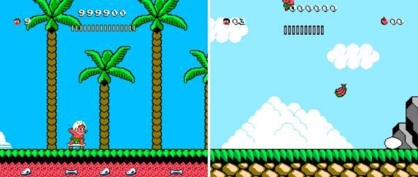 다카하시 모험도 2와 3의 모습. 점프가 대단하다!