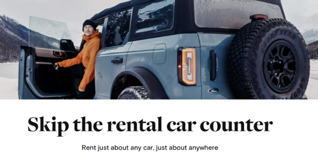 차량 공유 플랫폼 업체 '투로' 홈페이지 소개 글. "거의 모든 차를, 거의 모든 곳에서 렌트하세요"라고 홍보하고 있다. 투로 홈페이지