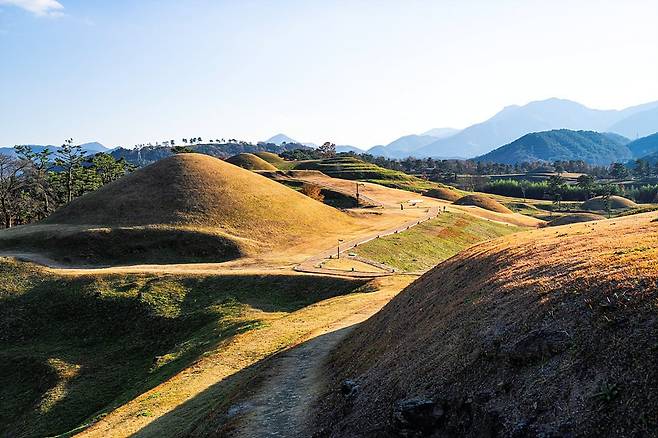 말이산고분군의 주능선, 4호분을 따라 완만한 산책로가 형성되어 있다